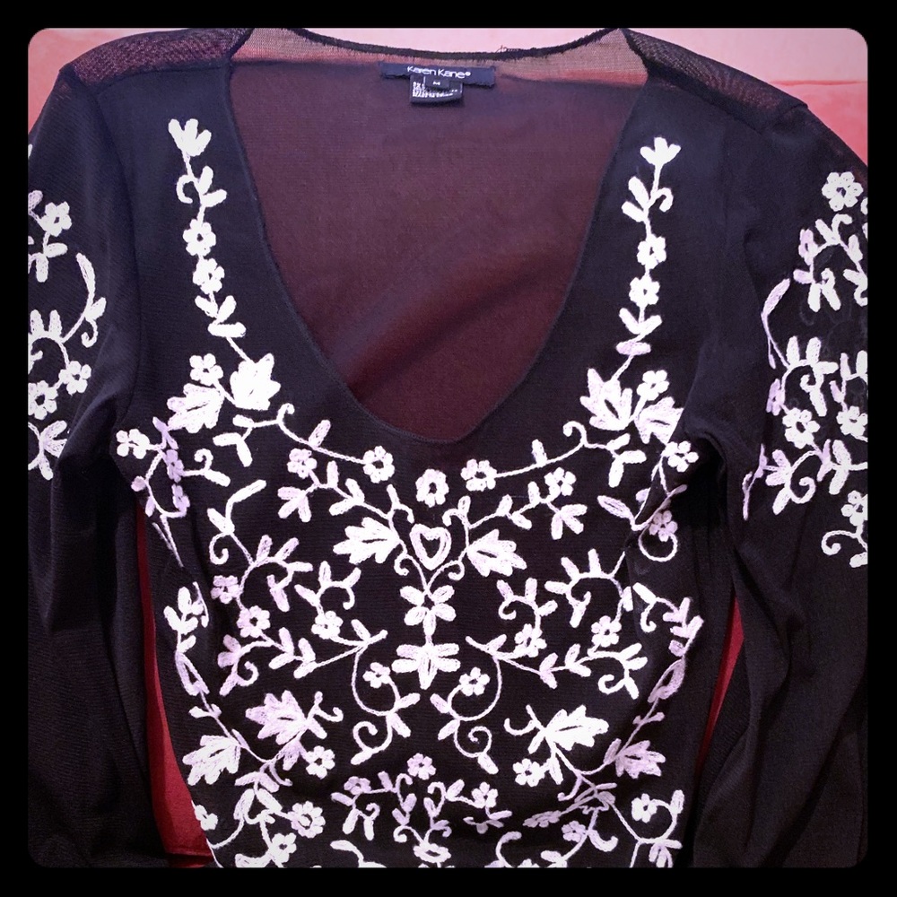 Karen Karen black/white embroidered top